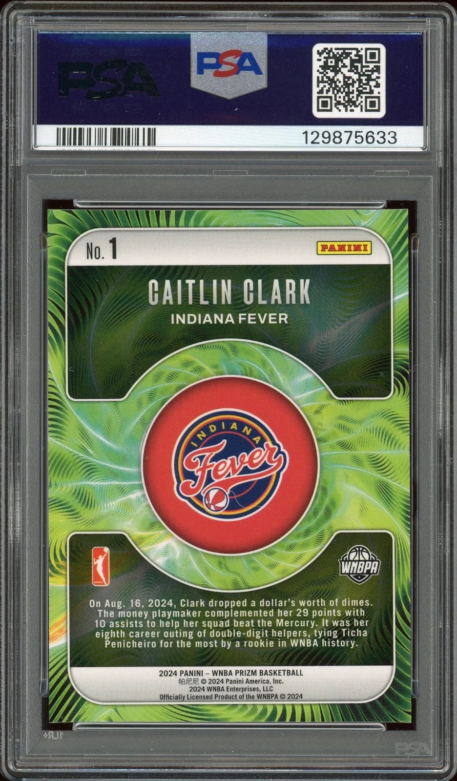 2024 Prizm WNBA #1 Caitlin Clark Fractal PSA 10 GEM MT