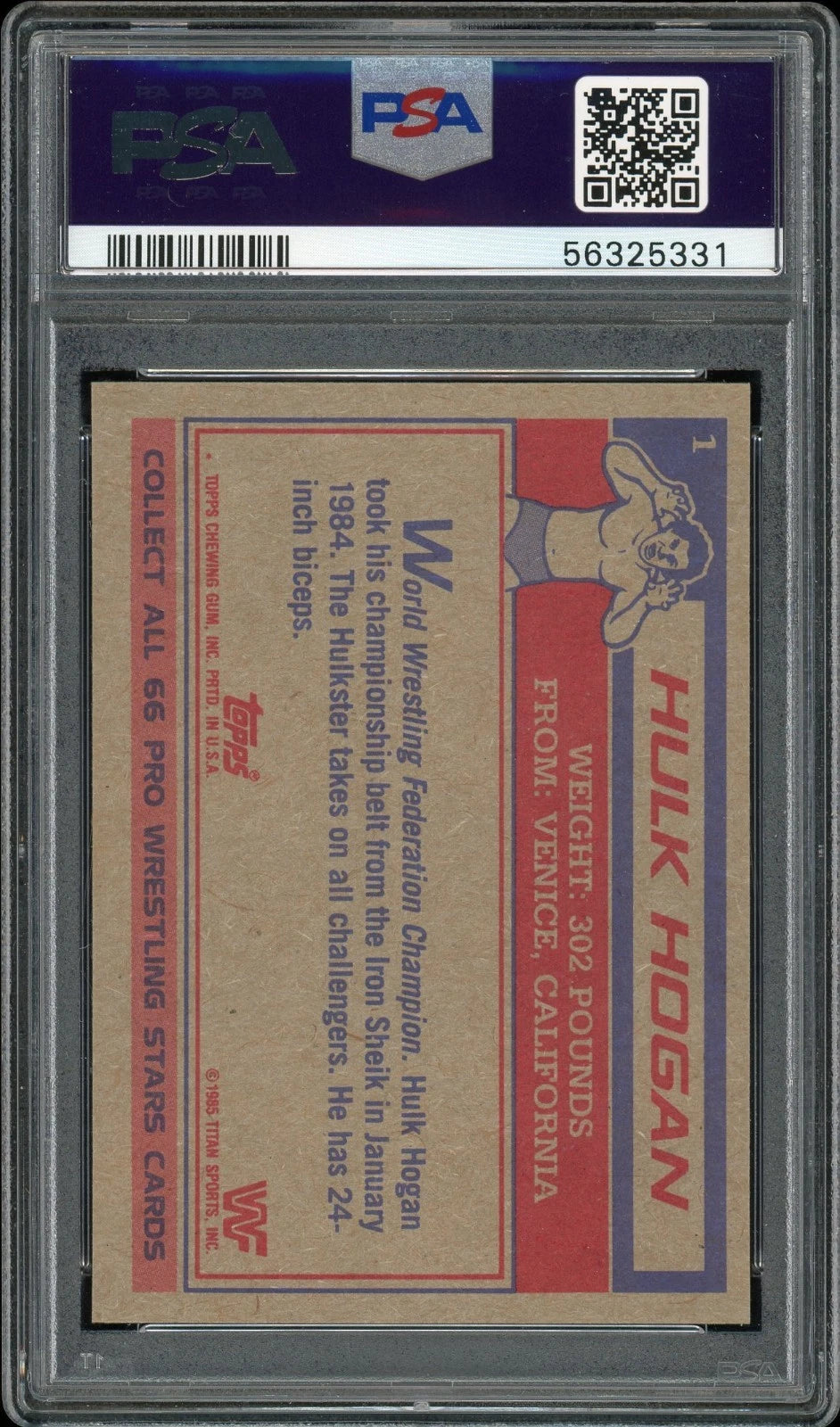 1985 Topps WWF #1 Hulk Hogan PSA 8 NM-MT