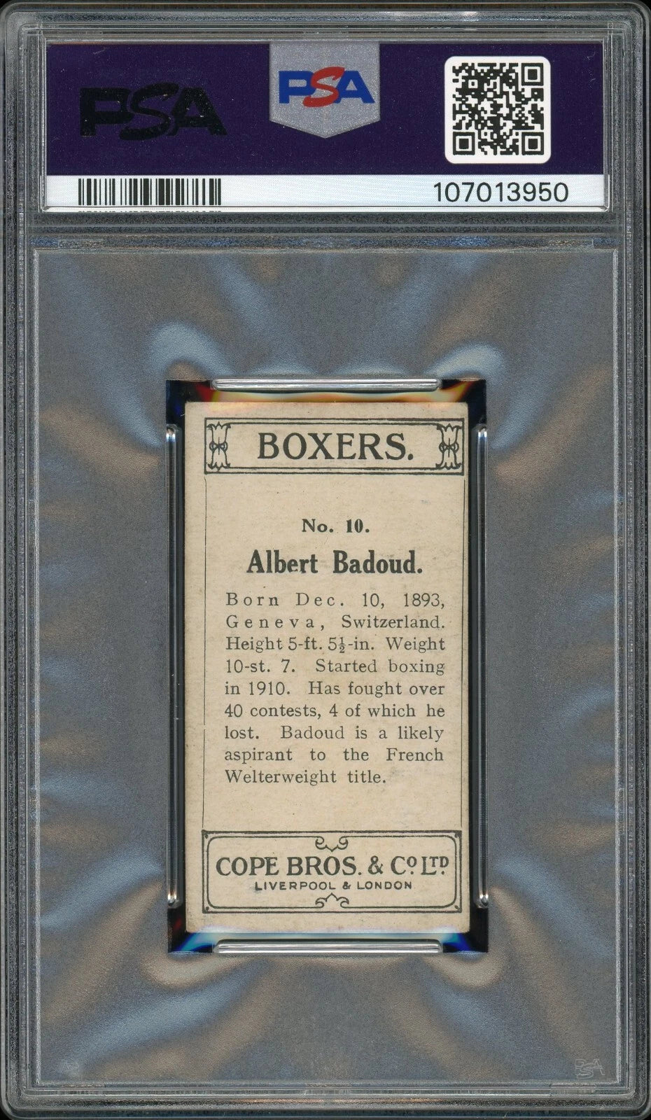 1915 Cope Bros & Co #10 Albert Badoud Boxers PSA 3 VG