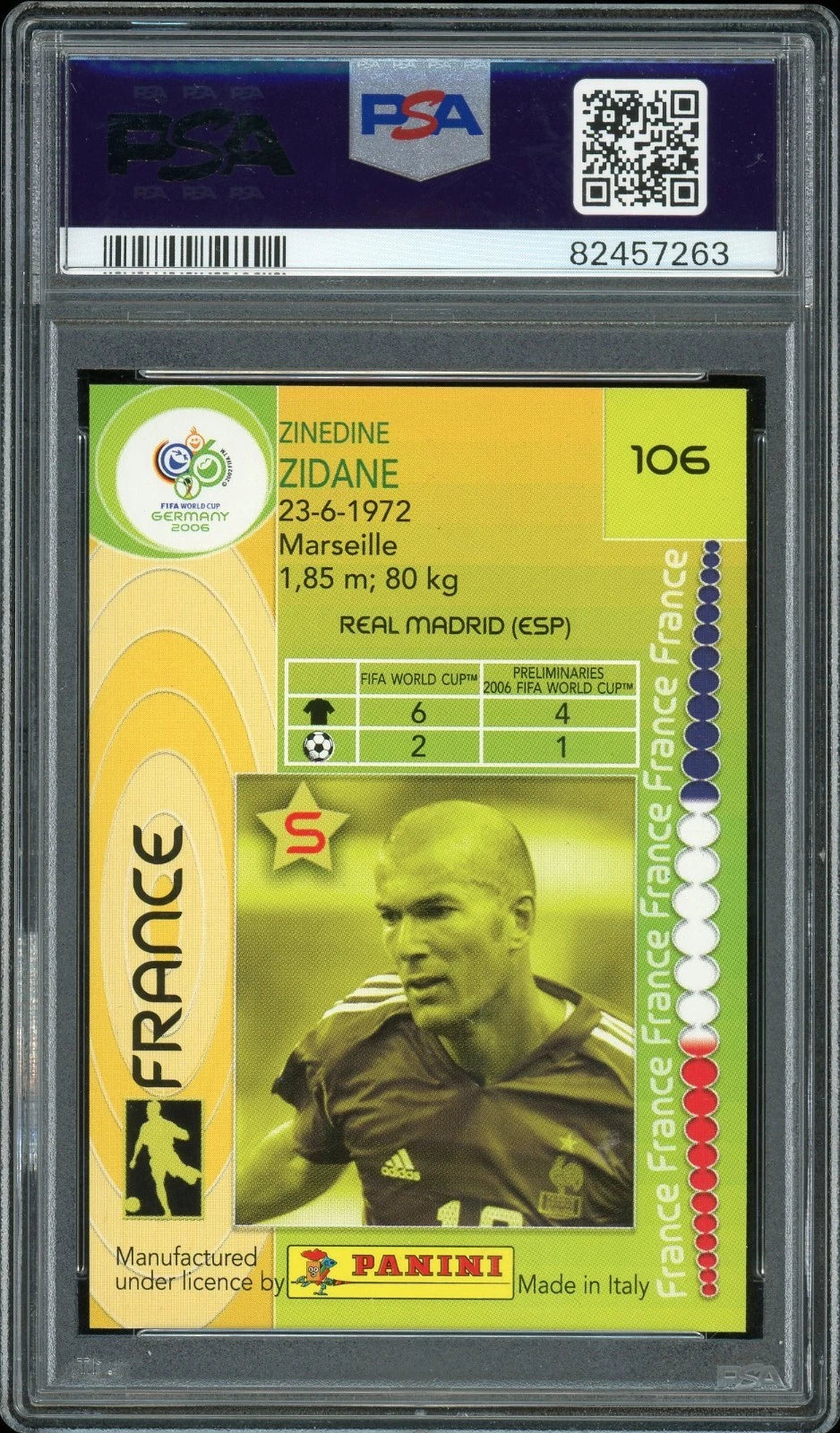 2006 Panini World Cup #106 Zinedine Zidane Germany PSA 10 GEM MT