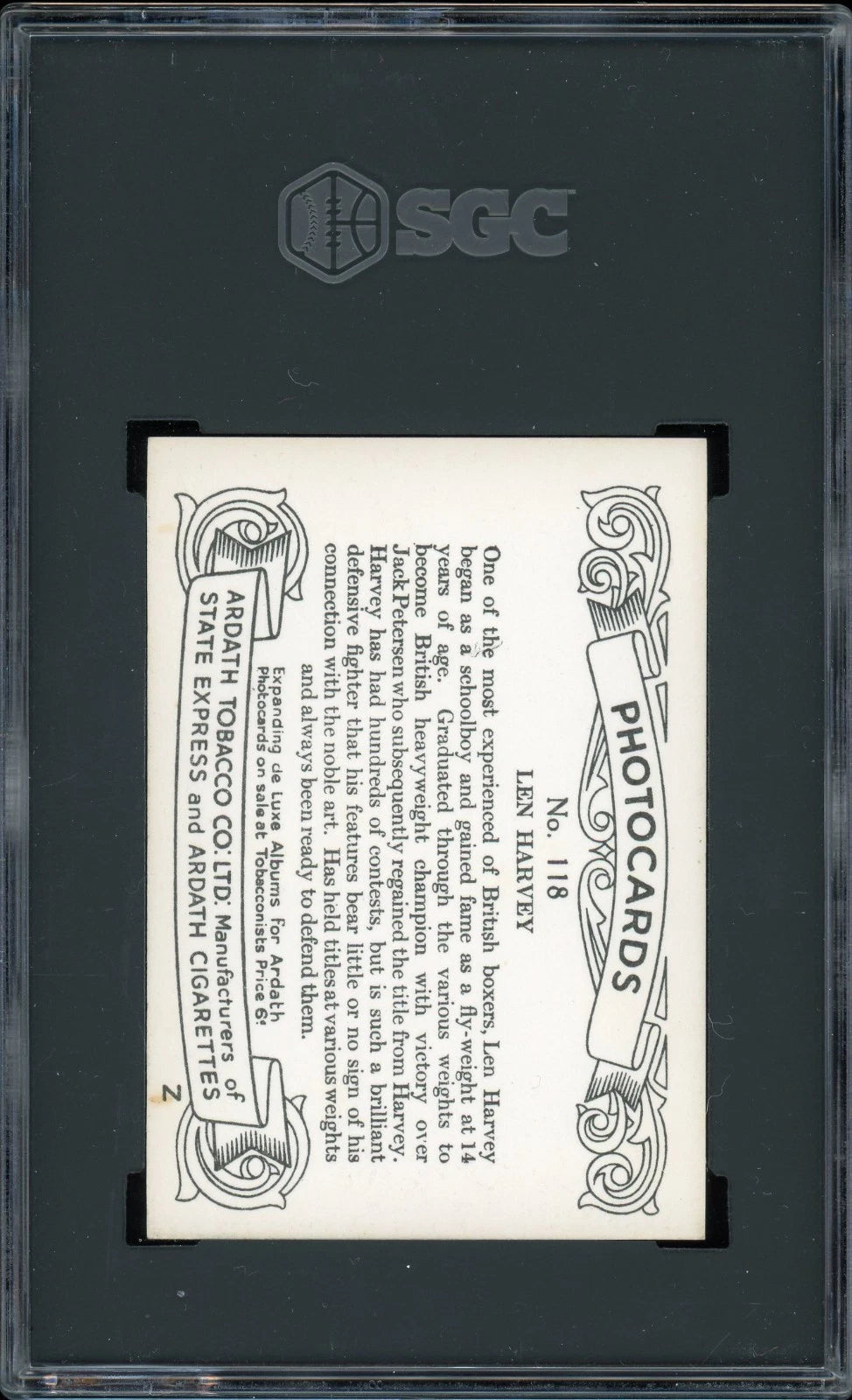 1936 Ardath Cigarettes #118 Len Harvey Photocards SGC 6 EX-NM