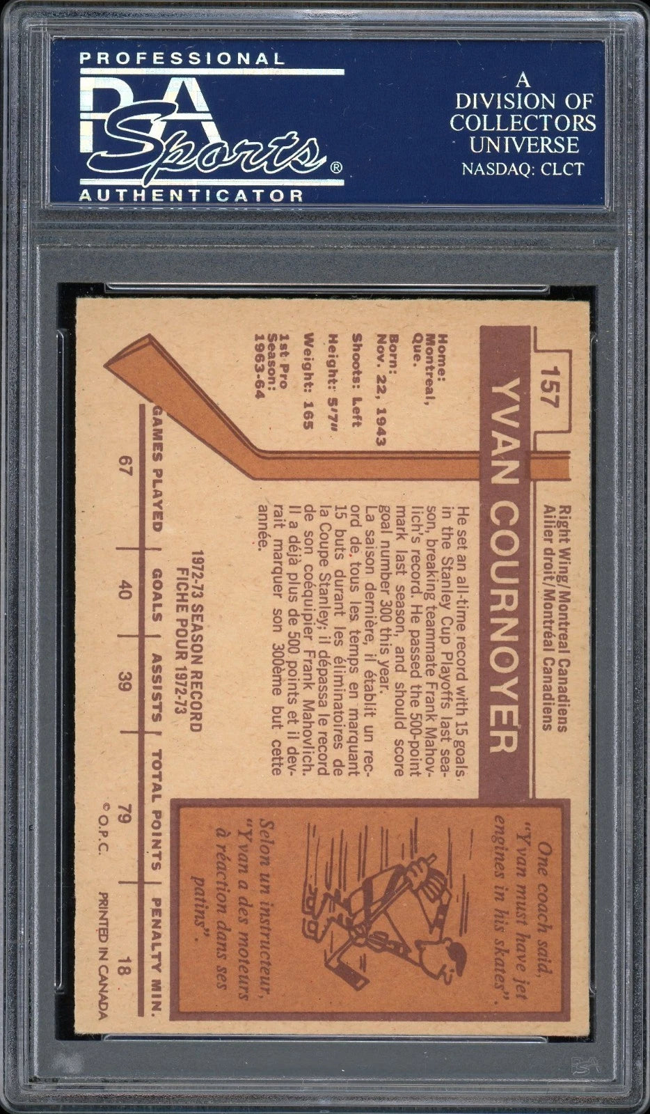 1973 O-Pee-Chee #157 Yvan Cournoyer PSA 6 EX-MT