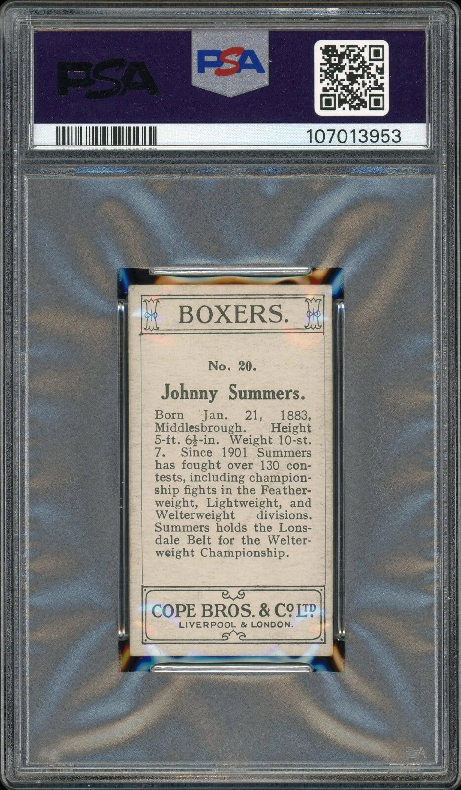 1915 Cope Bros & Co #20 Johnny Summers Boxers PSA 3 VG