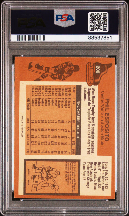 1975 O-Pee-Chee #200 Phil Esposito No mention of trade PSA 4 VG-EX