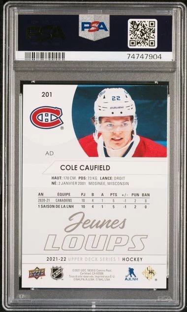 2021 Upper Deck #201 Cole Caufield French PSA 9 Mint