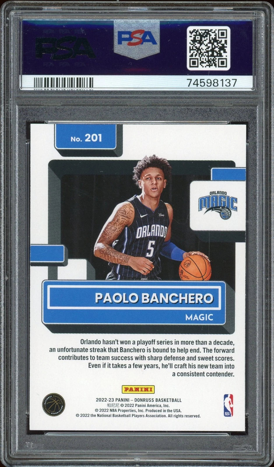 2022 Donruss #201 Paolo Banchero PSA 10 GEM MT