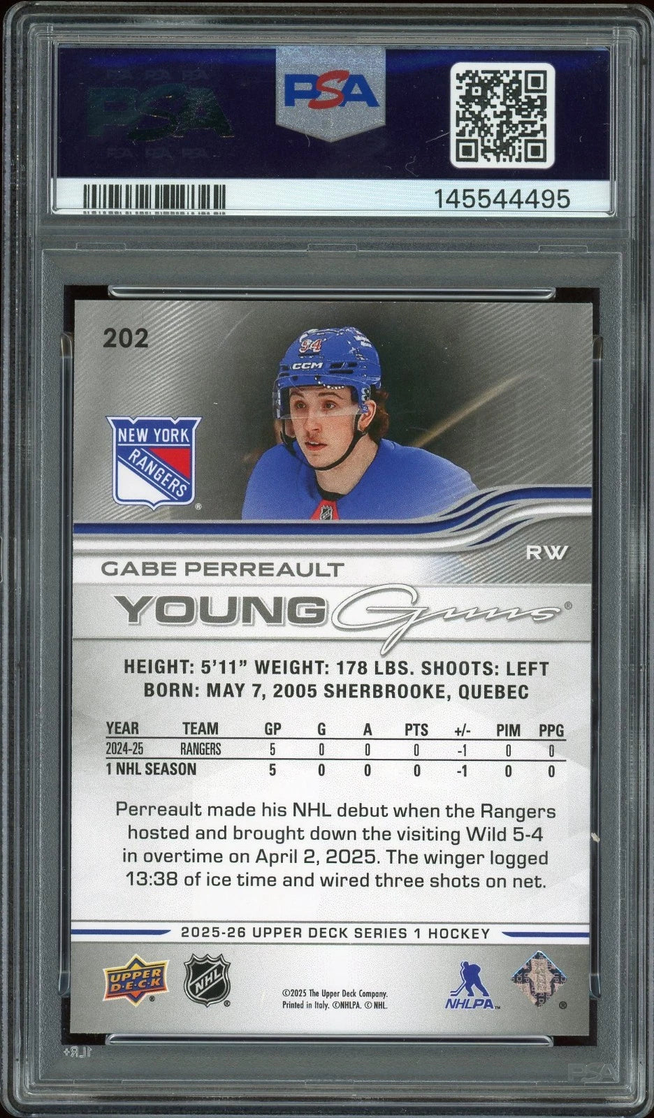 2025 Upper Deck #202 Gabe Perreault PSA 9 Mint