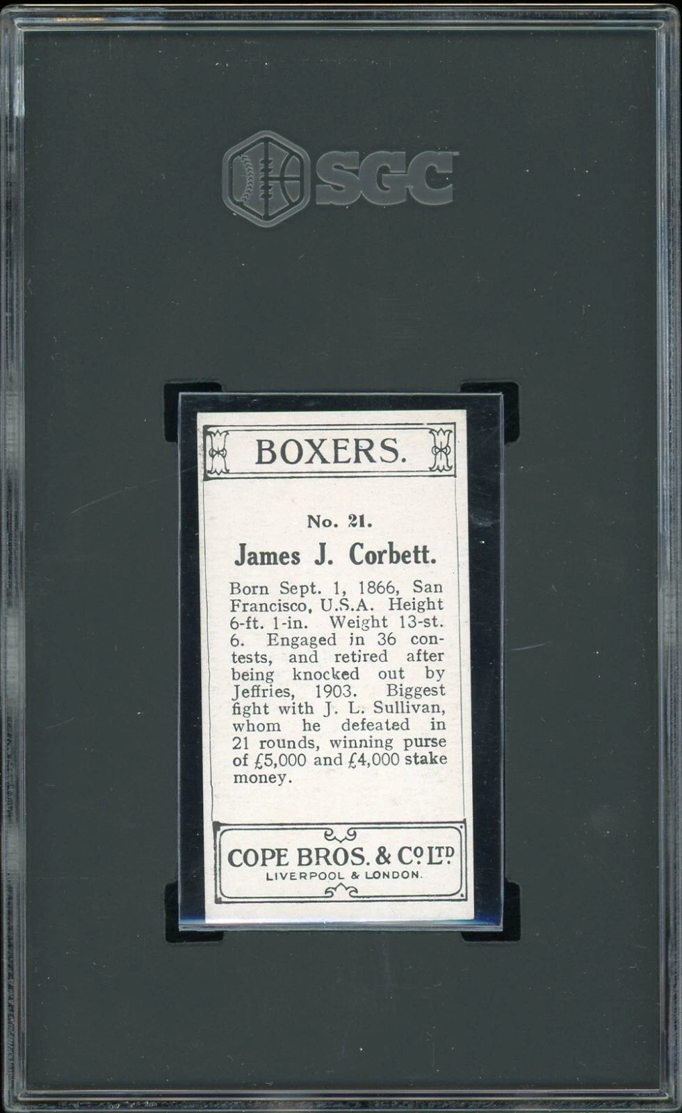 1915 Cope Bros & Co #21 Jim Corbett Boxers SGC 5 EX