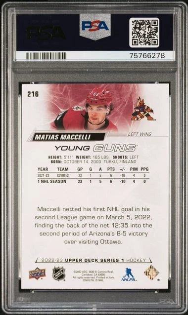 2022 Upper Deck #216 Matias Maccelli PSA 9 Mint