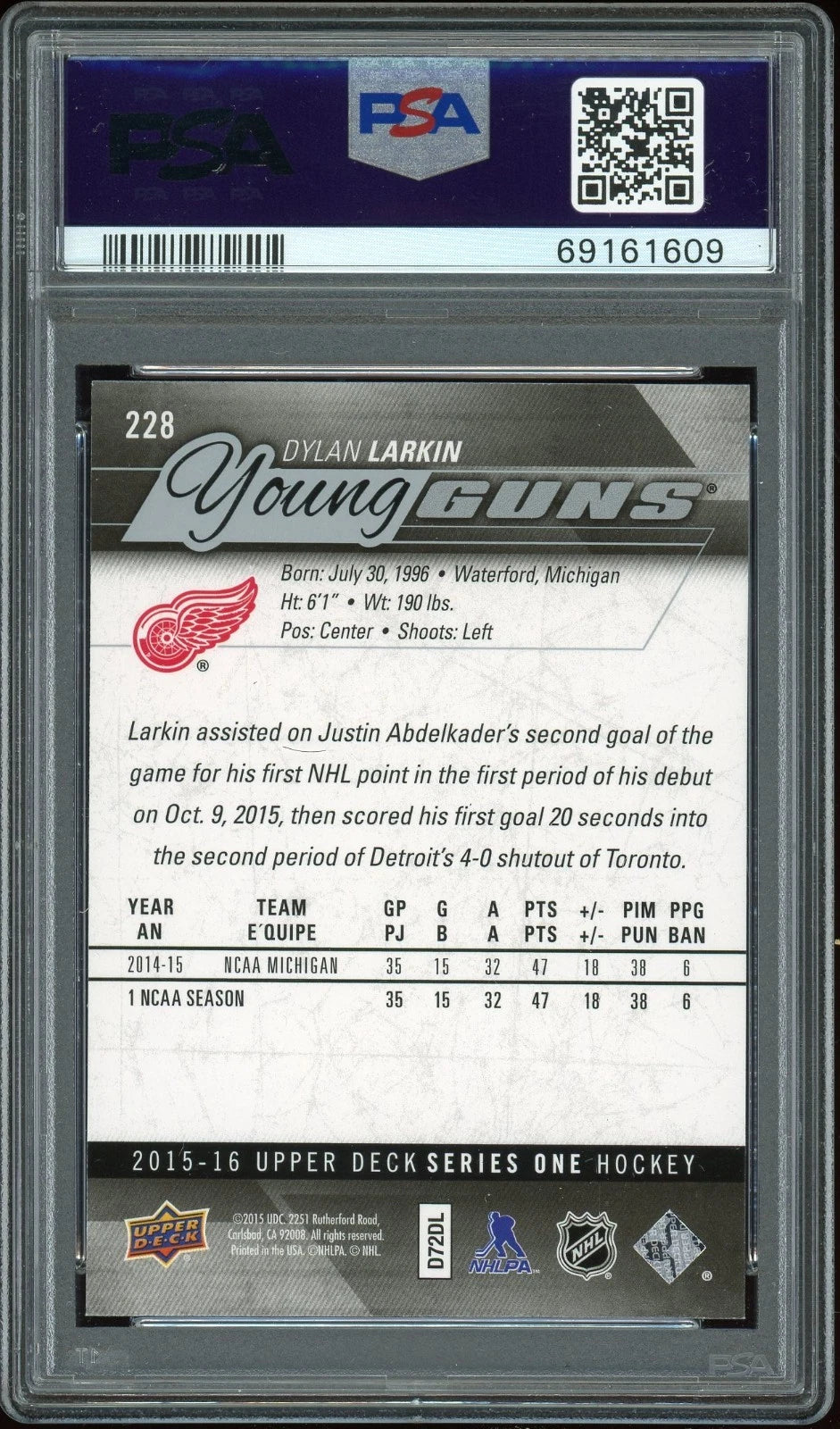 2015 Upper Deck #228 Dylan Larkin PSA 9