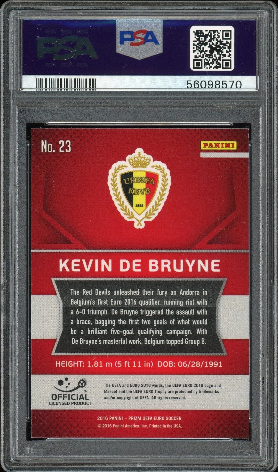 2016 Panini Prizm UEFA #23 Kevin De Bruyne PSA 10 GEM MT