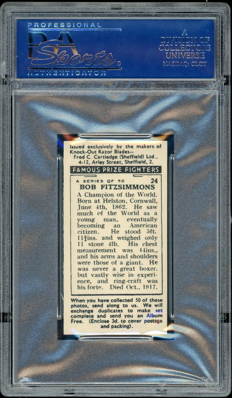 1938 F.C. Cartledge #24 Bob Fitzsimmons Famous Prize Fighters PSA 7