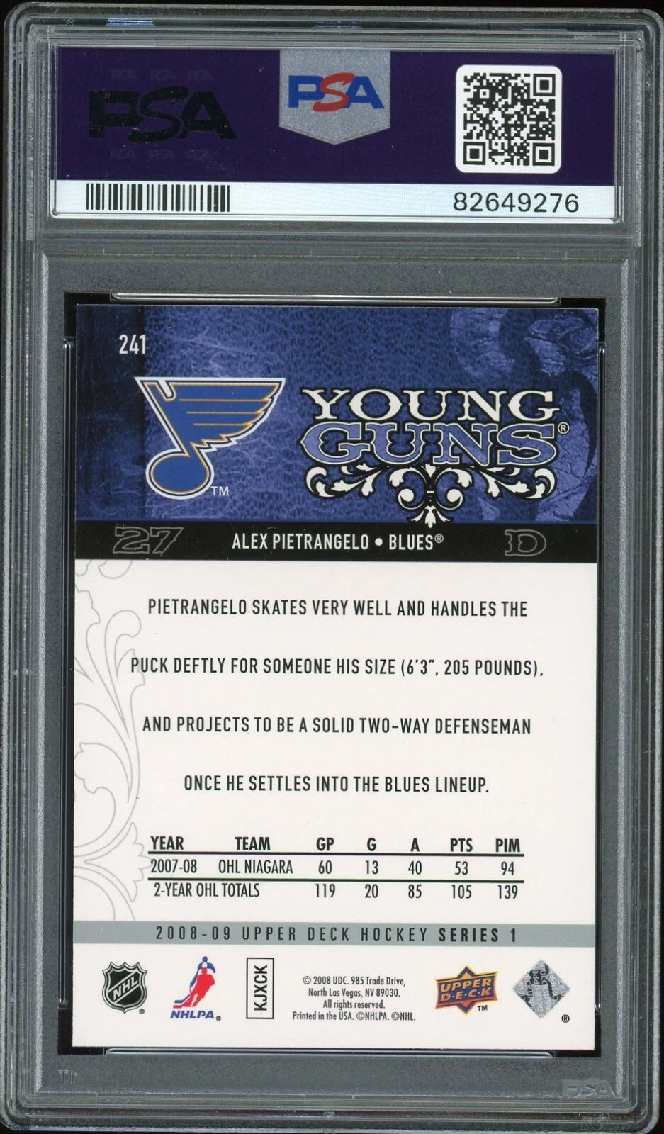 2008 Upper Deck #241 Alex Pietrangelo PSA 9 Mint