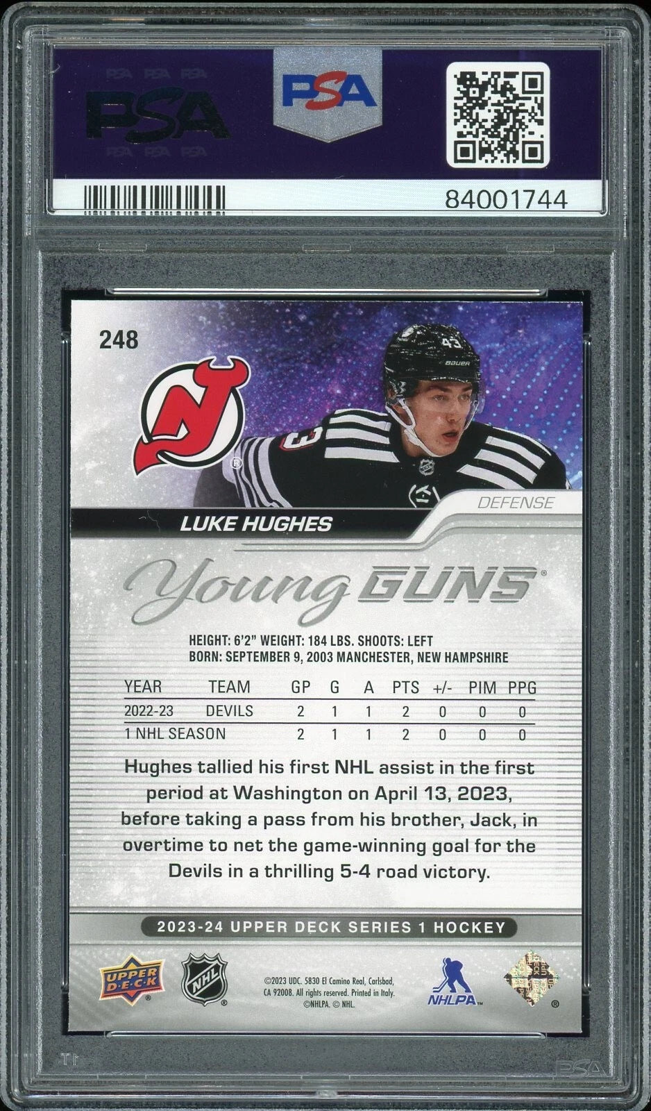 2023 Upper Deck #248 Luke Hughes PSA 9 Mint