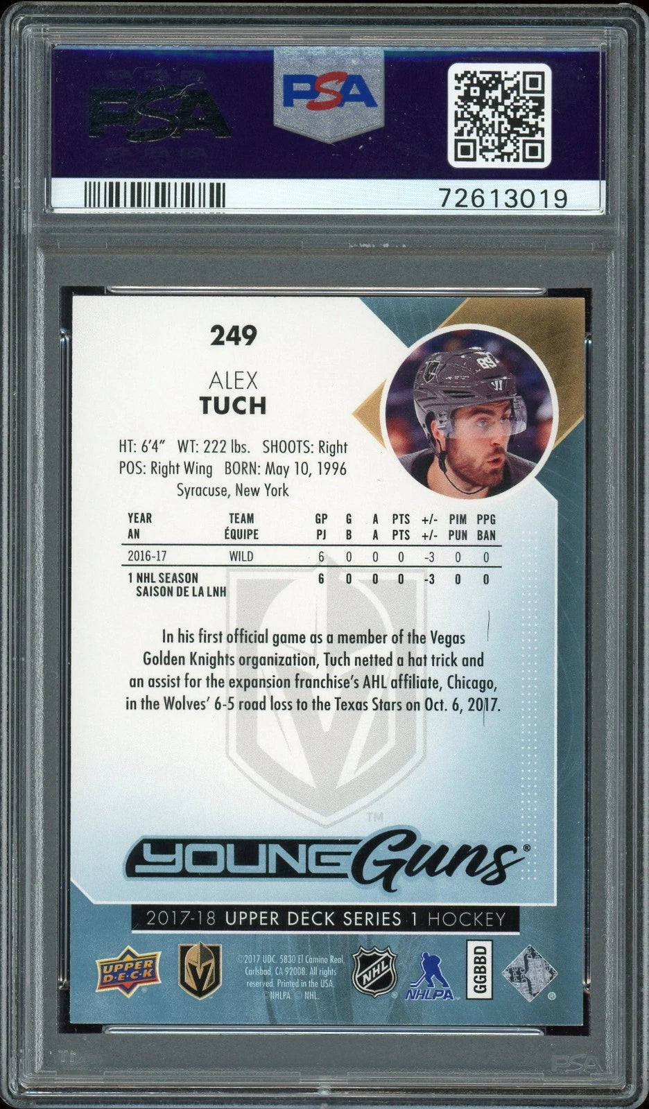 2017 Upper Deck #249 Alex Tuch PSA 10 GEM MT
