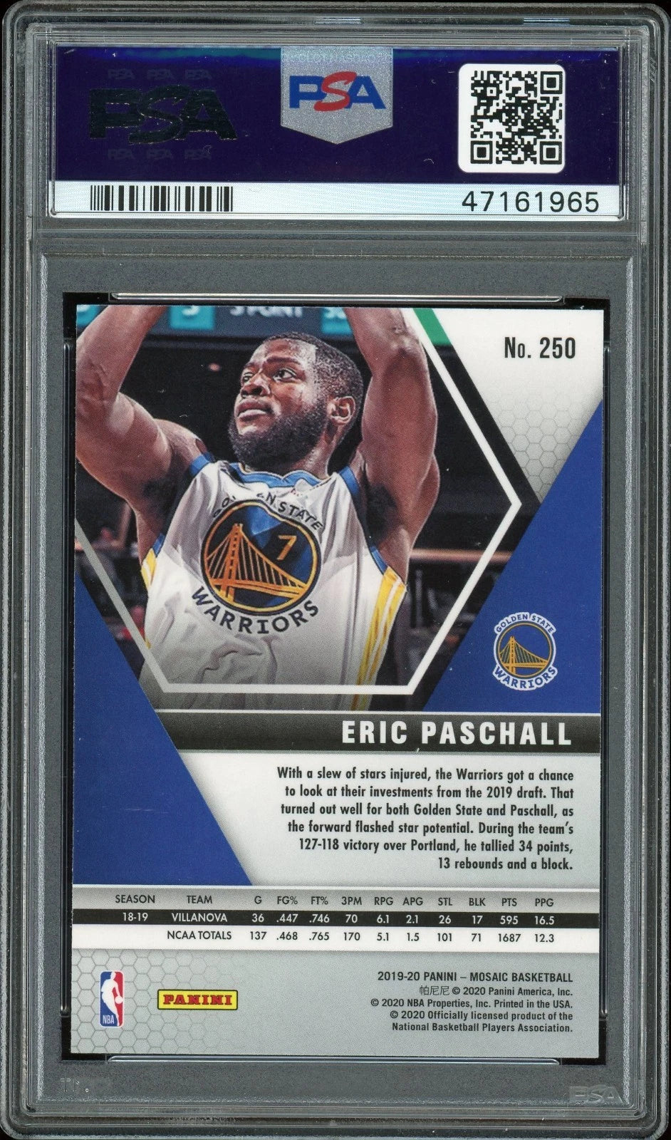2019 Panini Mosaic #250 Eric Paschall PSA 10