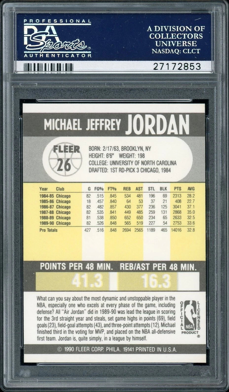 1990 Fleer #26 Michael Jordan PSA 10 GEM MT