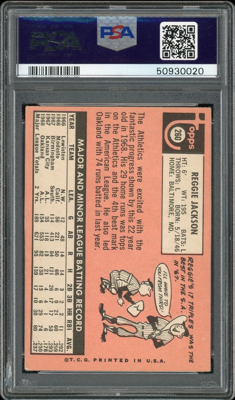 1969 Topps #260 Reggie Jackson PSA 4 VG-EX