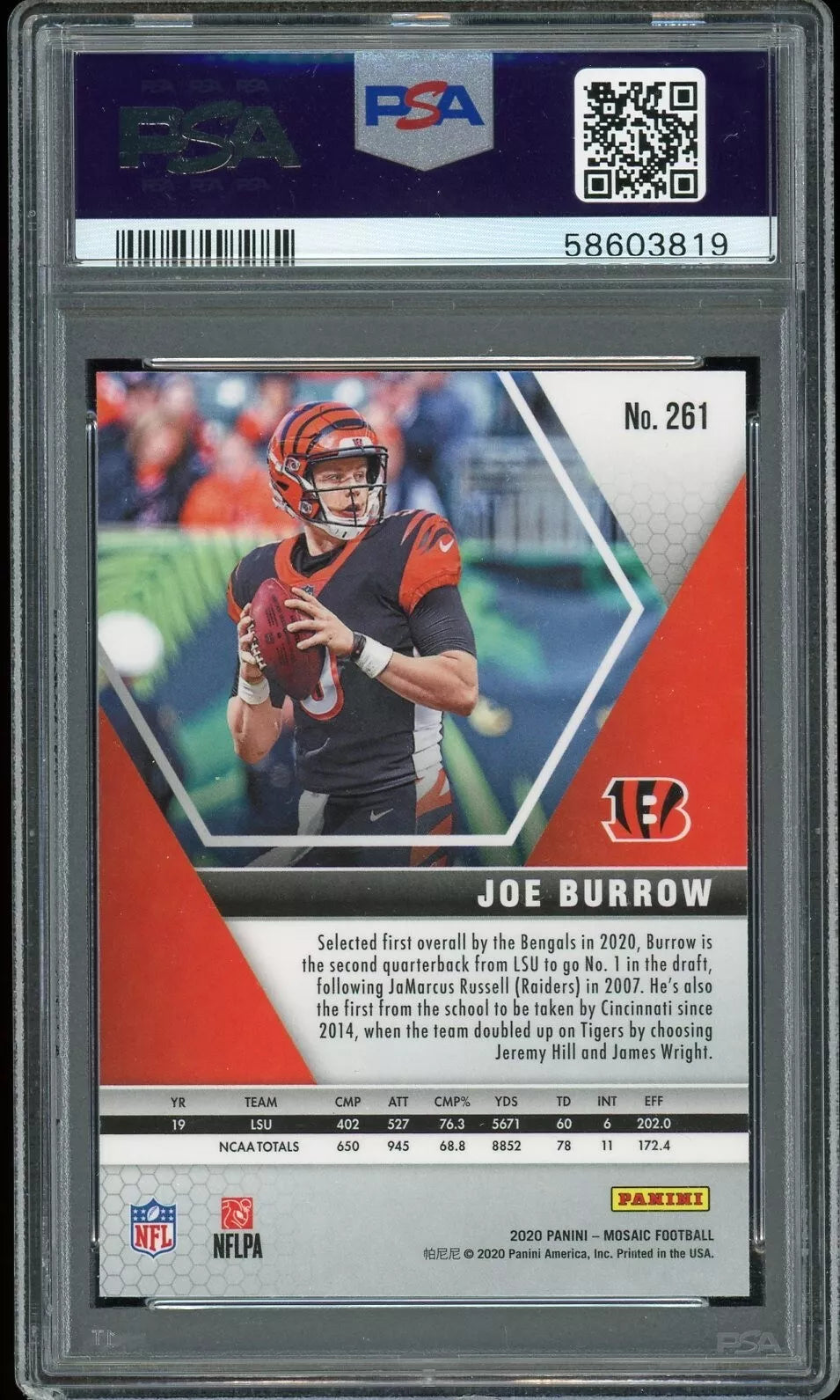 2020 Panini Mosaic #261 Joe Burrow PSA 10 GEM MT