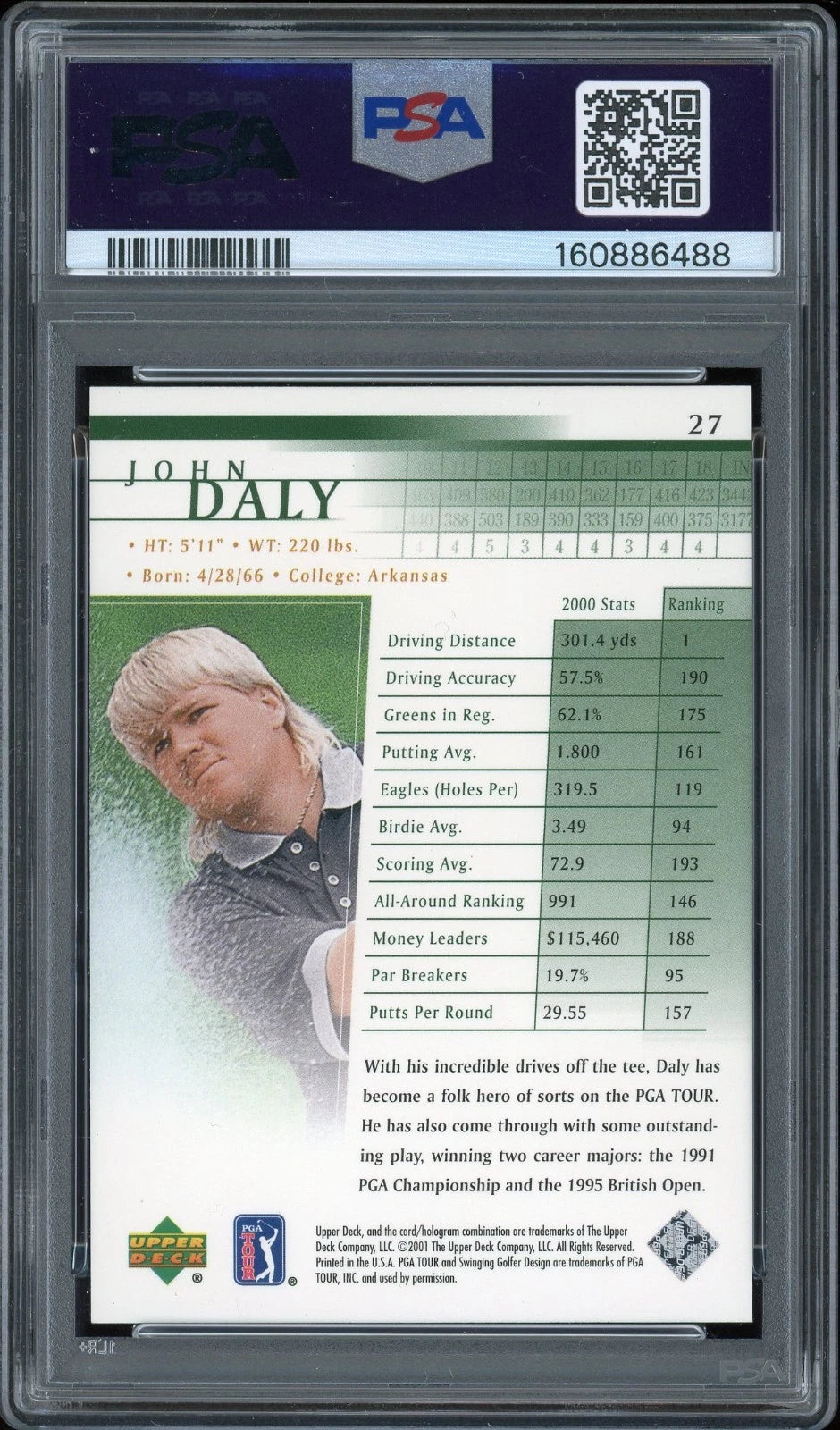 2001 Upper Deck Golf #27 John Daly PSA 10 GEM MT