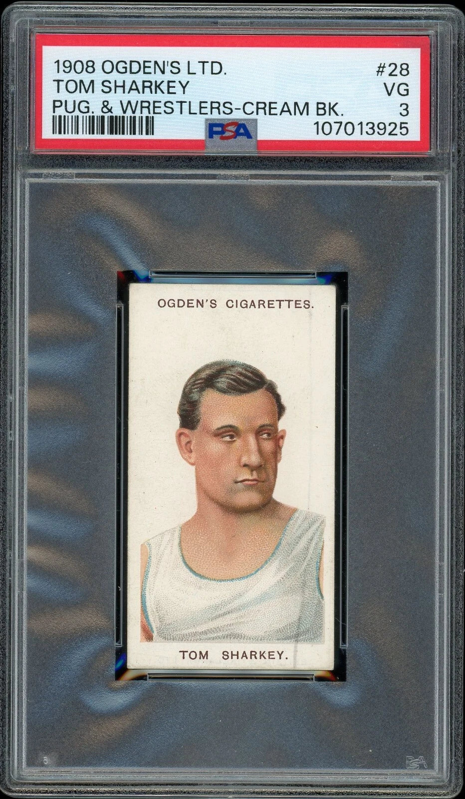 1908 Ogden's LTD #28 Tom Sharkey Pugilists & Wrestlers Cream Back PSA 3 VG