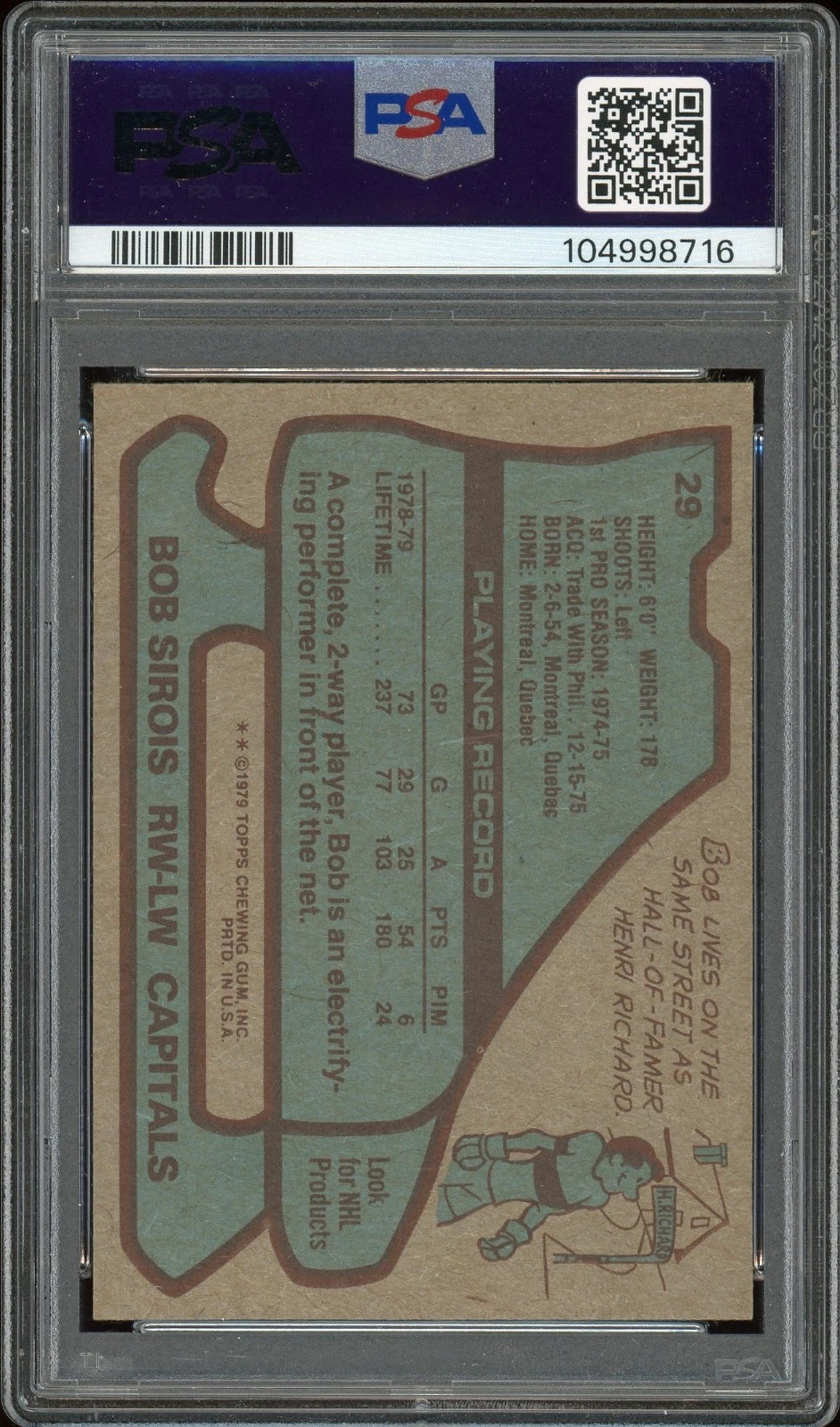 1979 Topps #29 Bob Sirois PSA 8 NM-MT