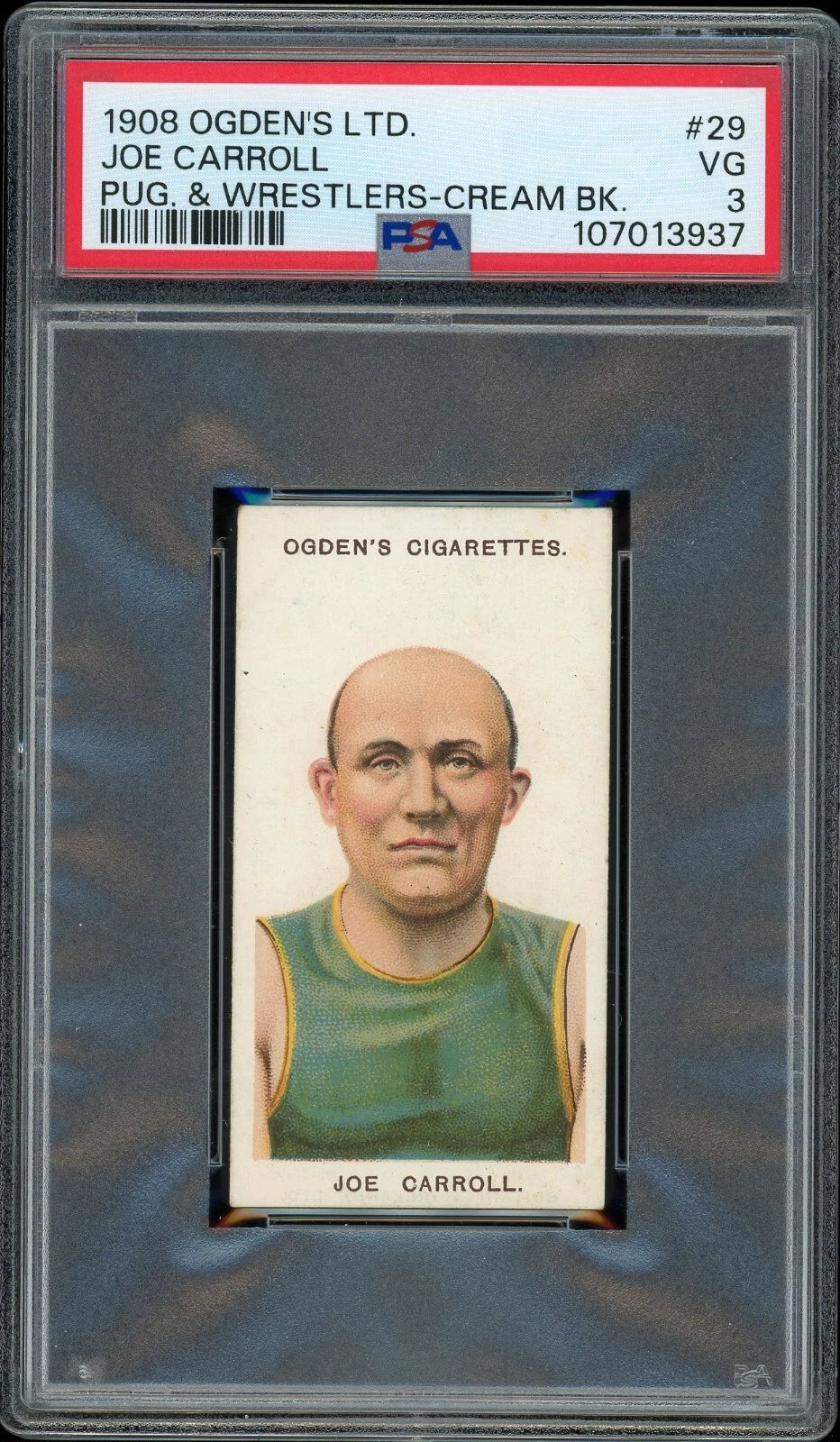 1908 Ogden's LTD #29 Joe Carroll Pugilists & Wrestlers Cream Back PSA 3 VG