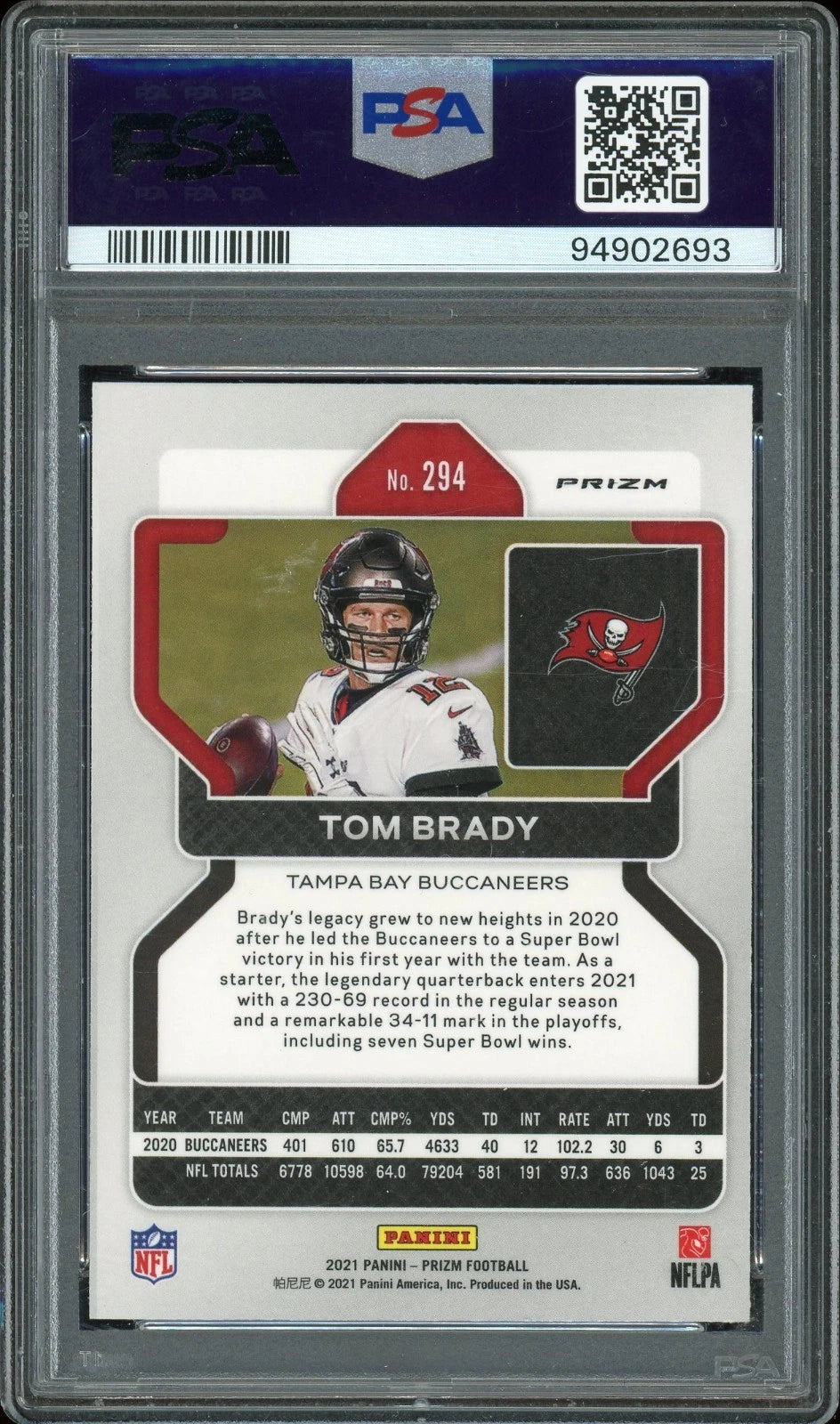 2021 Prizm #294 Tom Brady Red Ice PSA 9 Mint