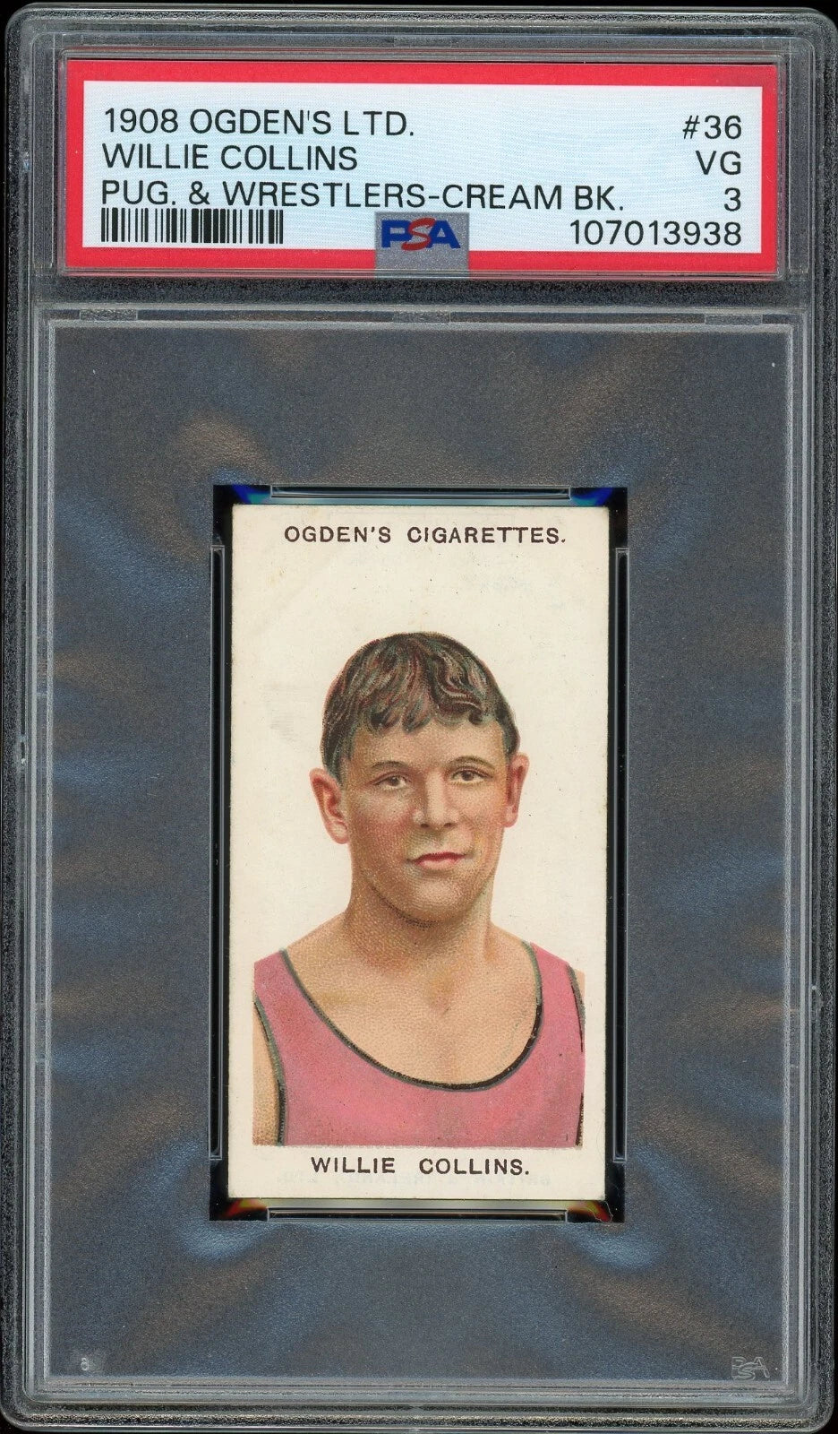 1908 Ogden's LTD #36 Willie Collins Pugilists & Wrestlers Cream Back PSA 3 VG