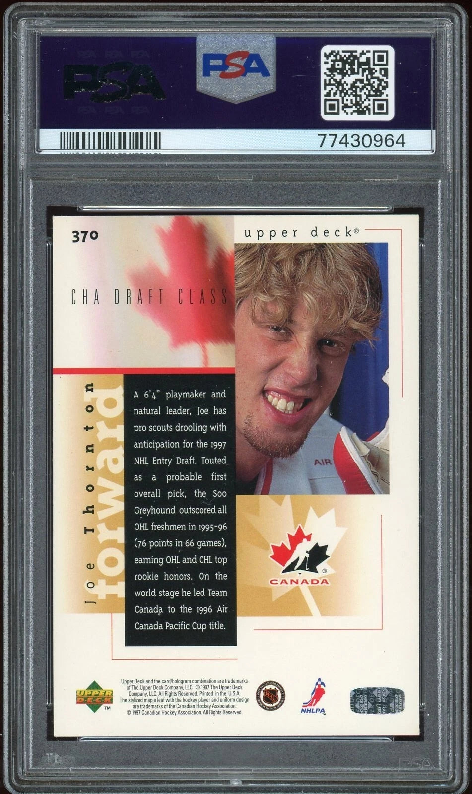 1996 Upper Deck #370 Joe Thornton PSA 6 EX-MT