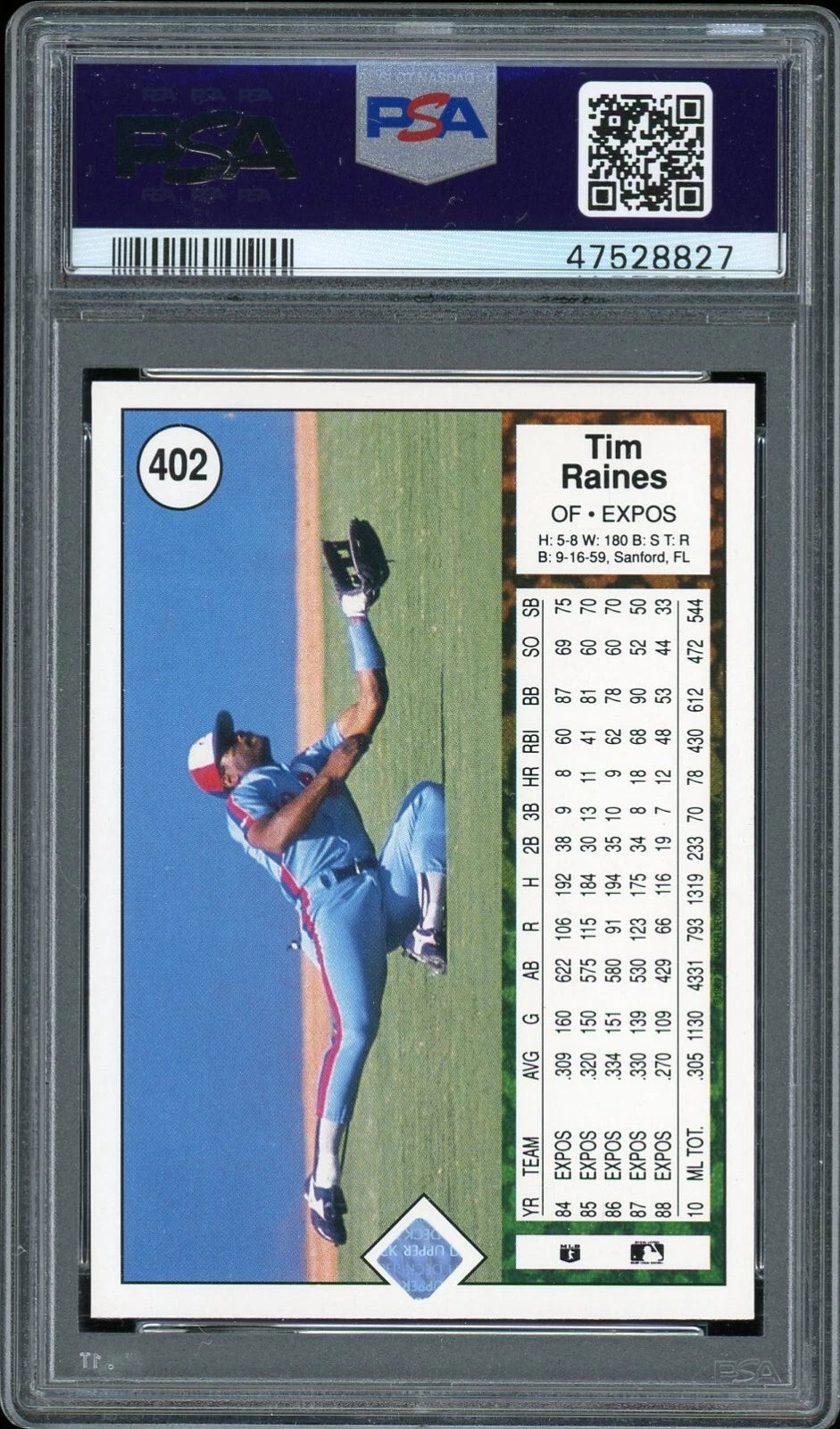 1989 Upper Deck #402 Tim Raines PSA 9 Mint