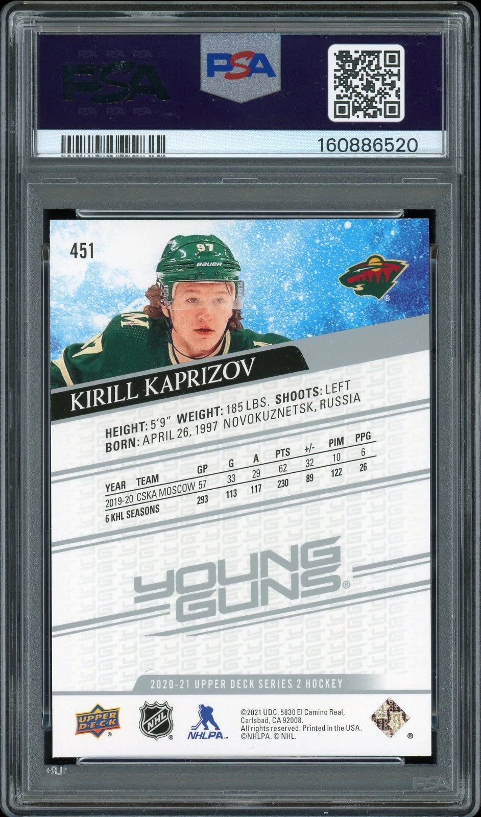 2020 Upper Deck #451 Kirill Kaprizov PSA 10 GEM MT