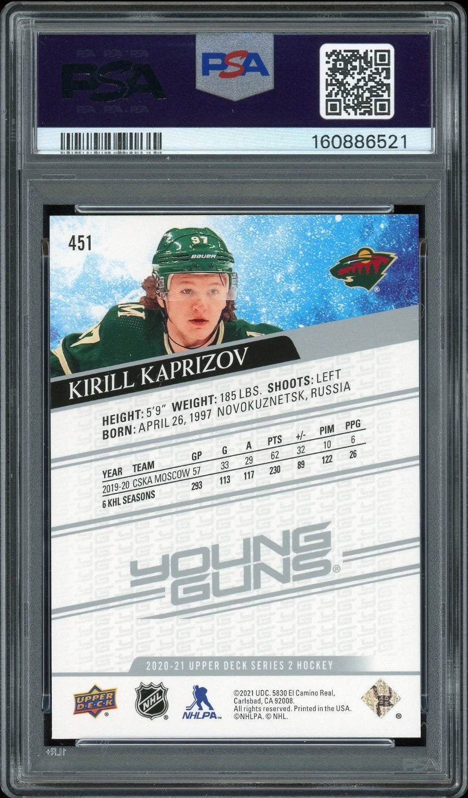 2020 Upper Deck #451 Kirill Kaprizov PSA 10 GEM MT