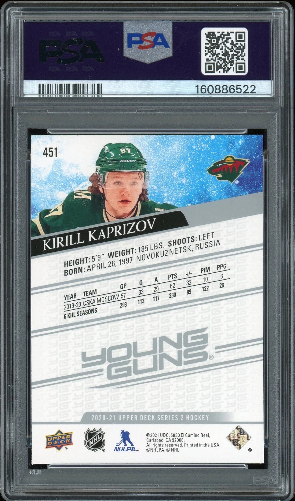 2020 Upper Deck #451 Kirill Kaprizov PSA 9 Mint
