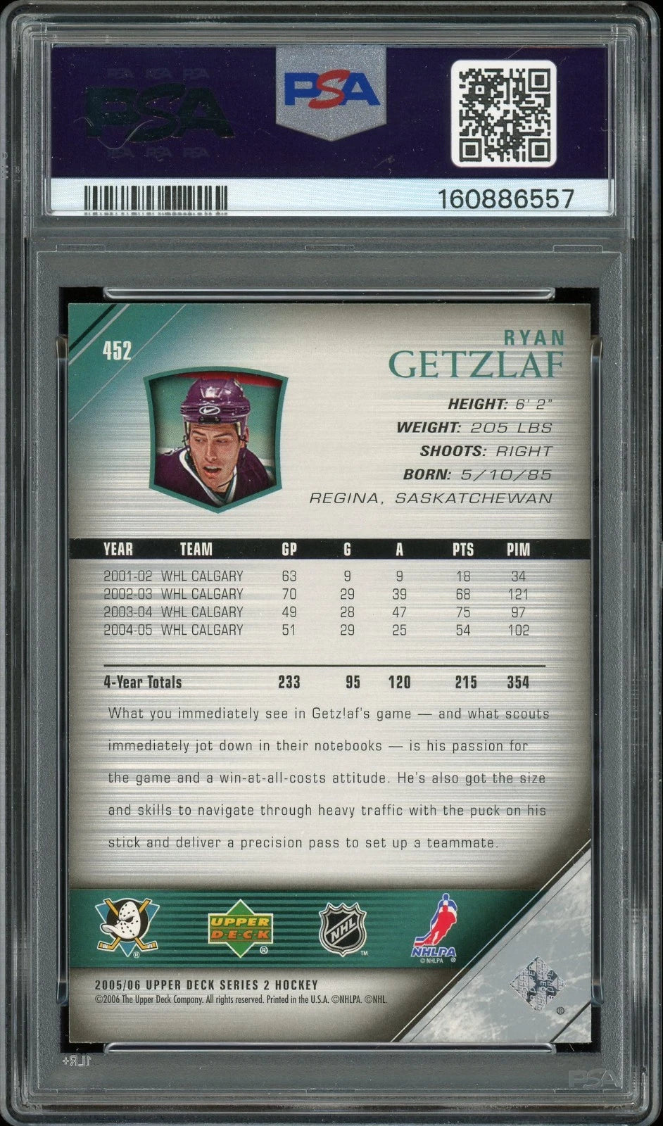 2005 Upper Deck #452 Ryan Getzlaf PSA 9 Mint