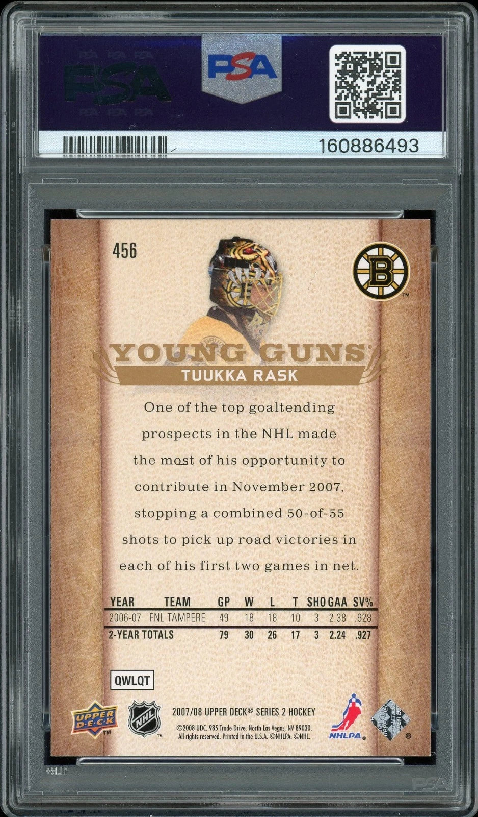 2007 Upper Deck #456 Tuukka Rask PSA 8 NM-MT