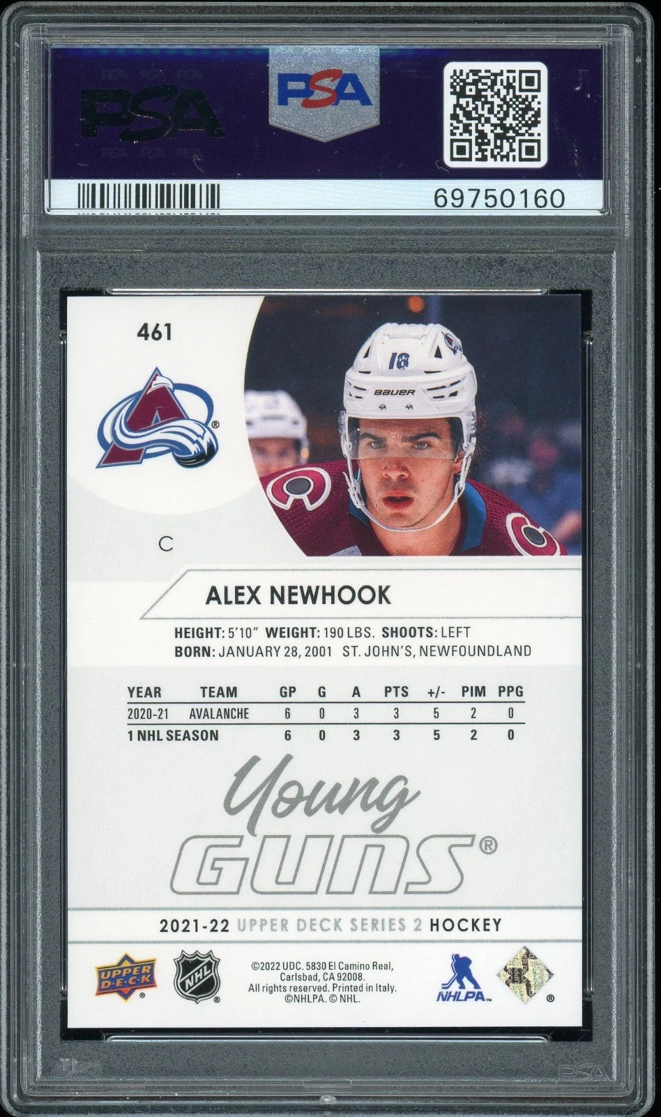 2021 Upper Deck #461 Alex Newhook PSA 10 GEM MT