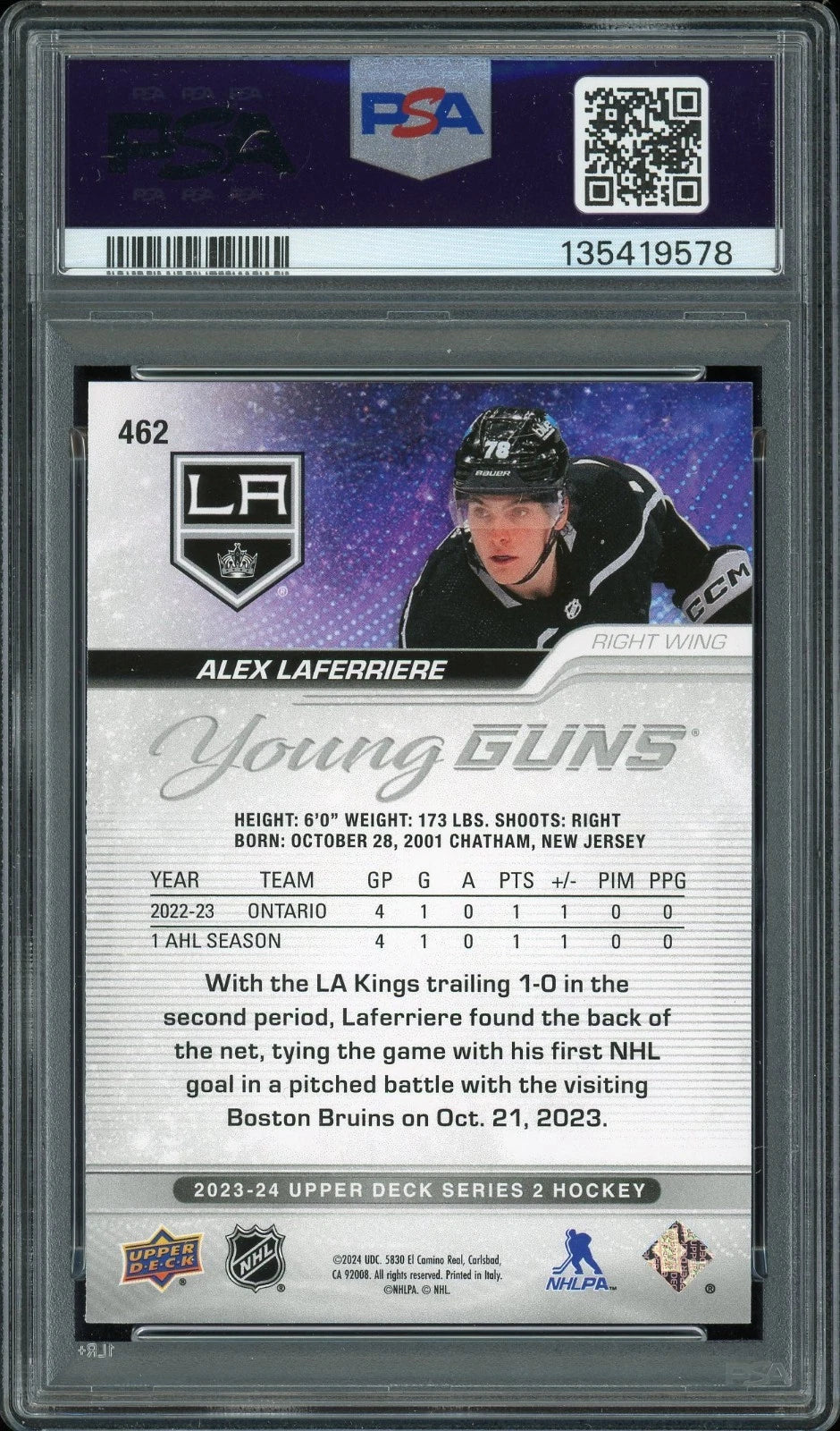 2023 Upper Deck #462 Alex Laferriere PSA 10