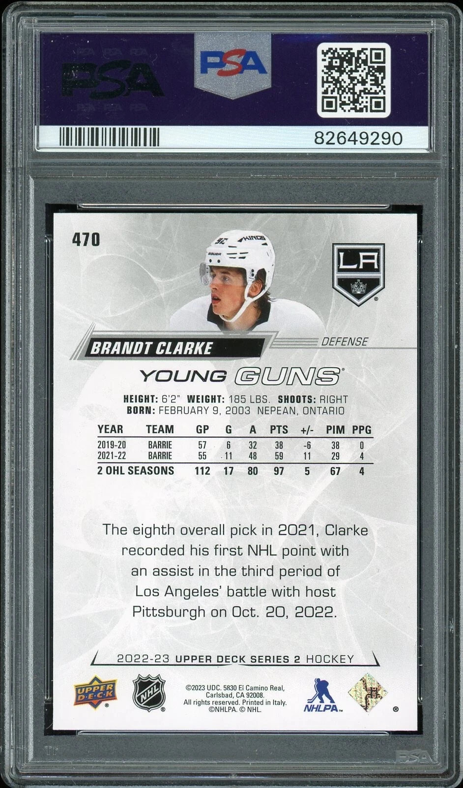 2022 Upper Deck #470 Brandt Clarke PSA 7 NM