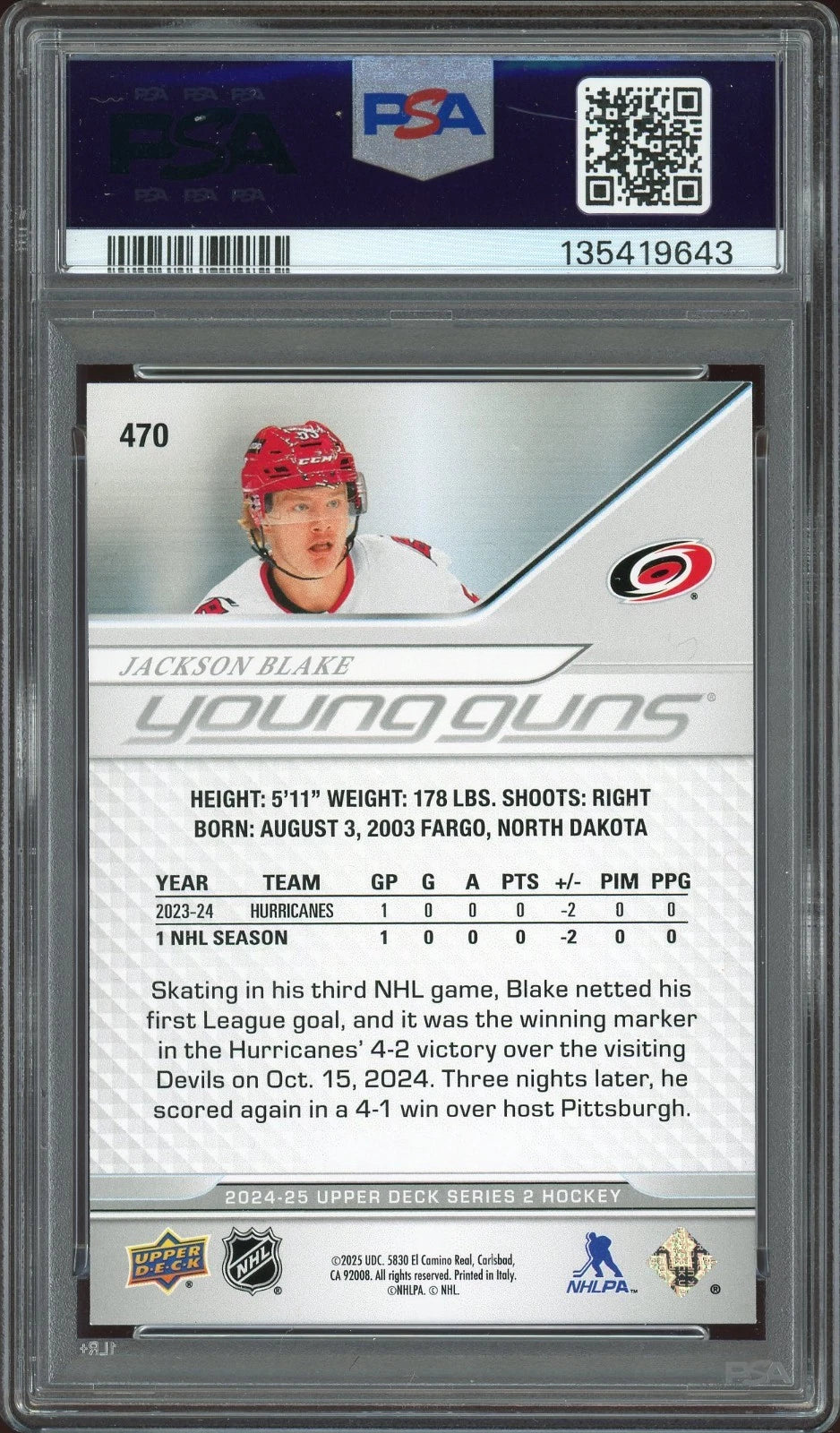 2024 Upper Deck #470 Jackson Blake PSA 8 NM-MT