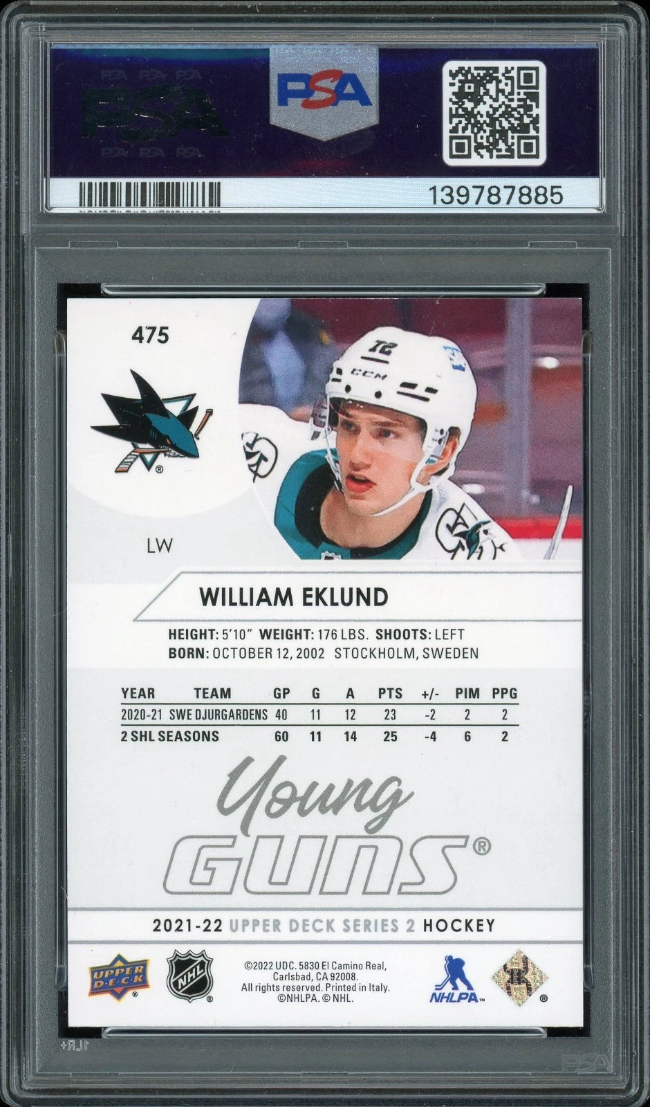 2021 Upper Deck #475 William Eklund PSA 9 Mint