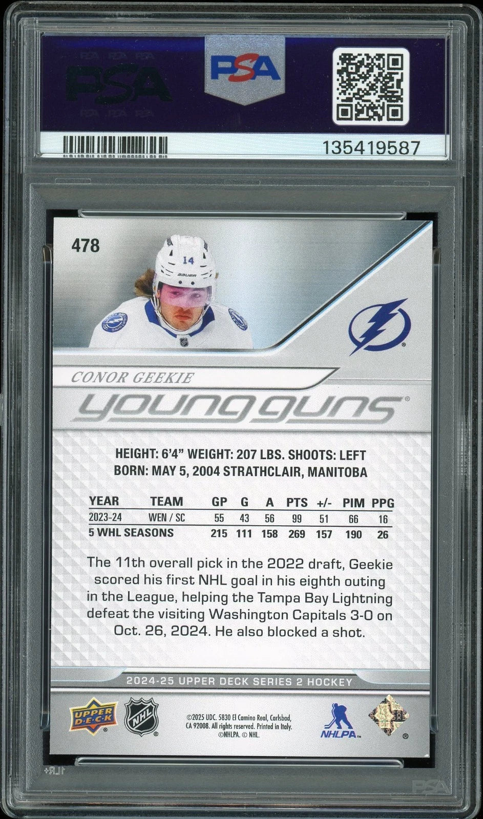 2024 Upper Deck #478 Conor Geekie PSA 9 Mint