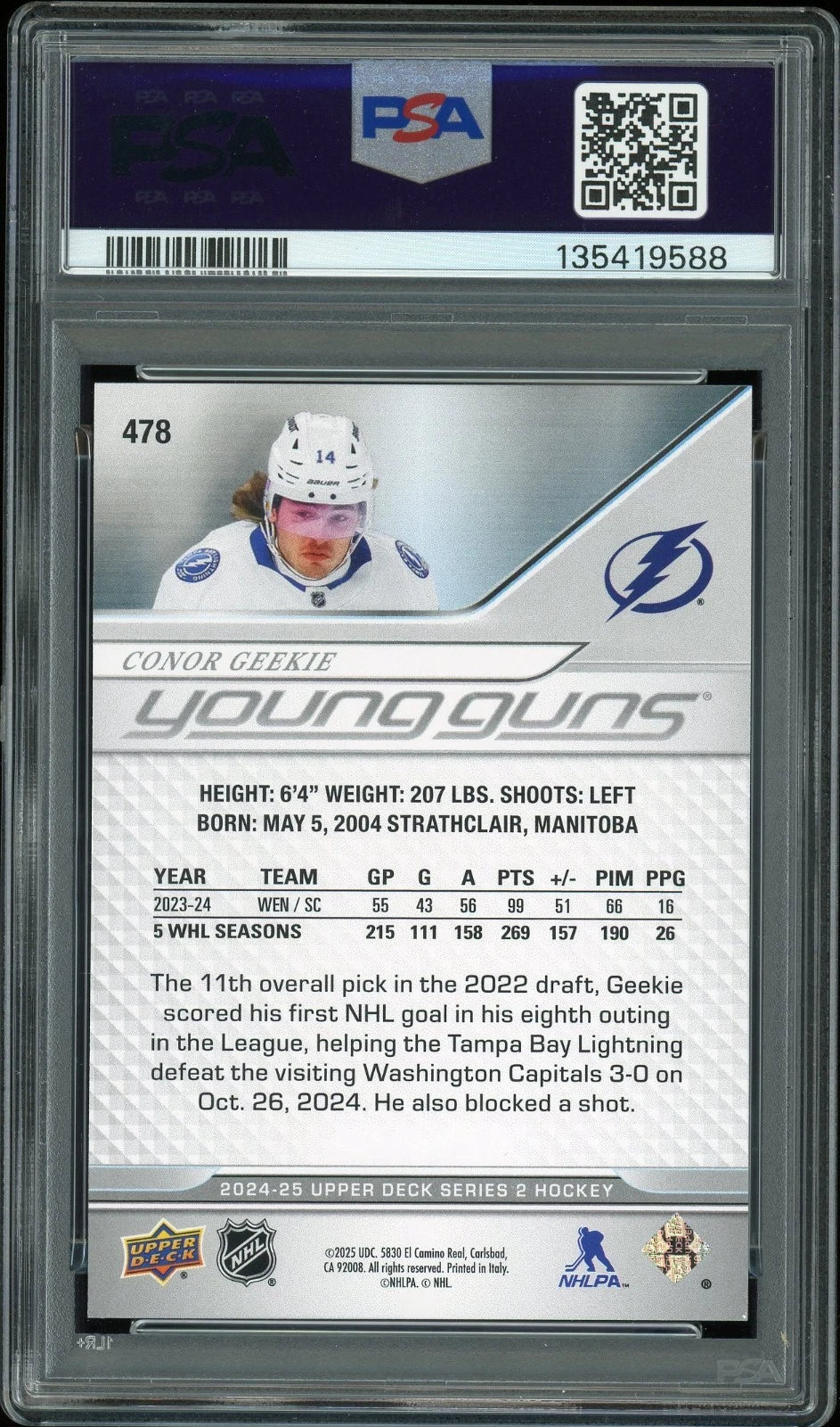 2024 Upper Deck #478 Conor Geekie PSA 10 GEM MT