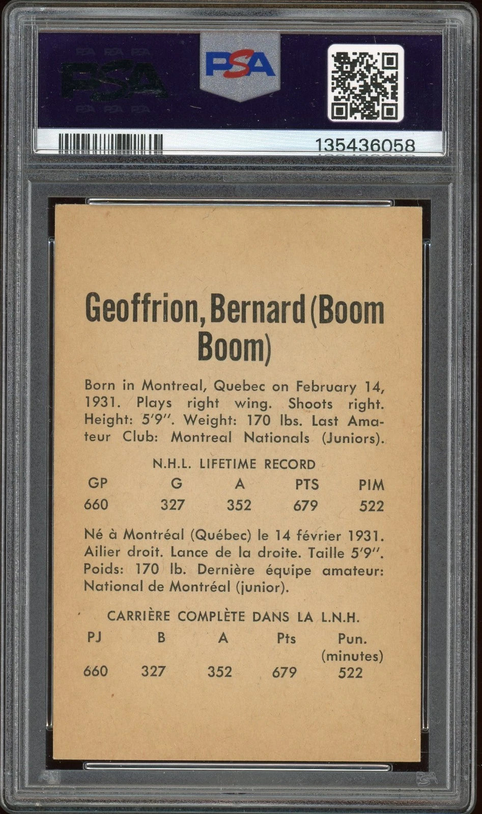 1962 Parkhurst #48 Boom Boom Geoffrion PSA 4 VG-EX