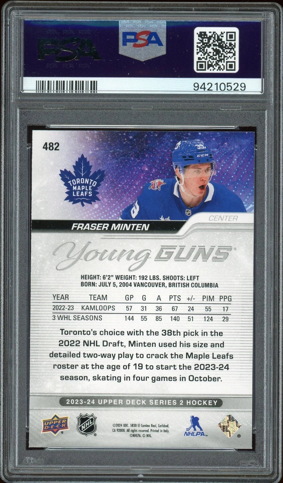 2023 Upper Deck #482 Fraser Minten PSA 9 Mint