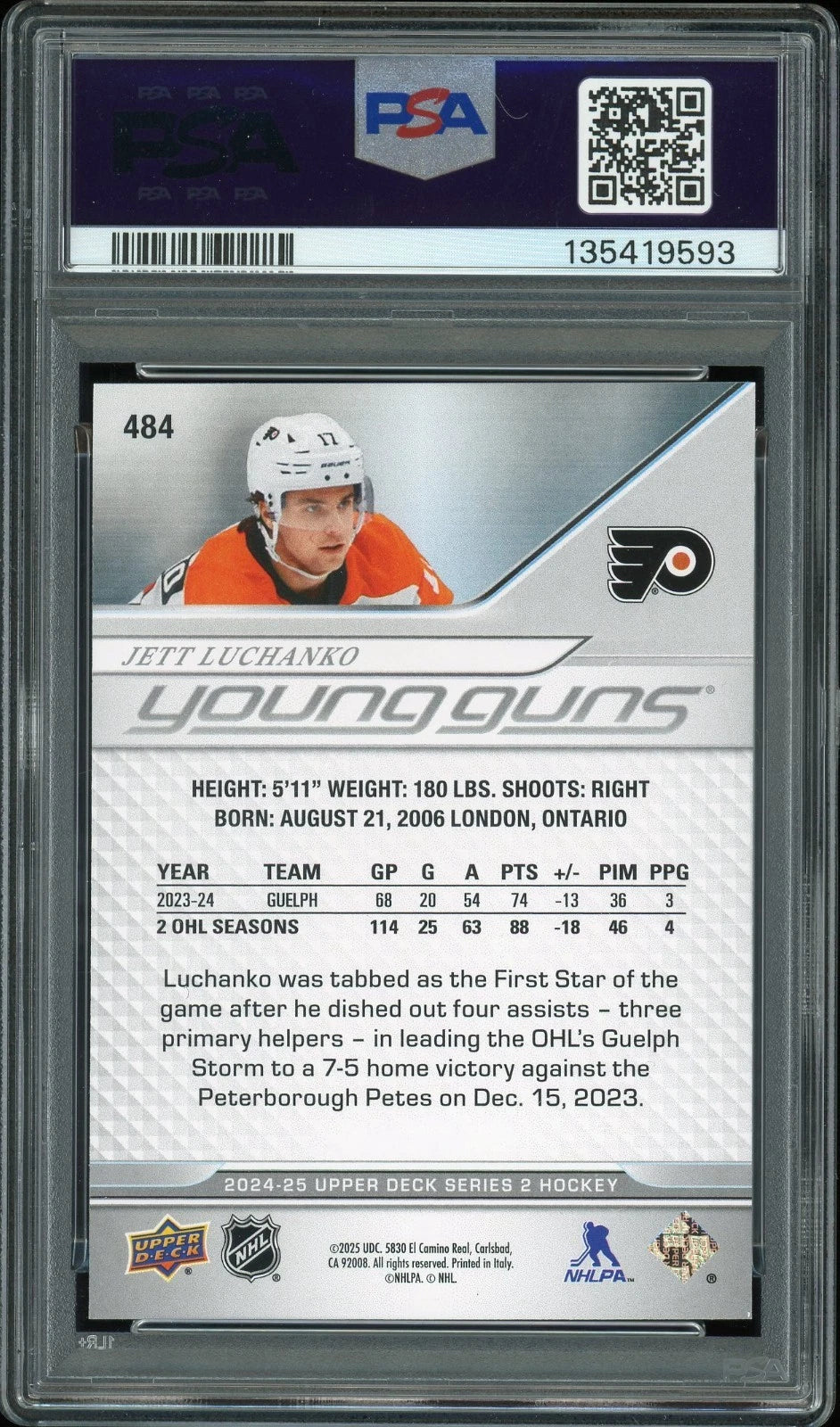 2024 Upper Deck #484 Jett Luchanko PSA 9 Mint