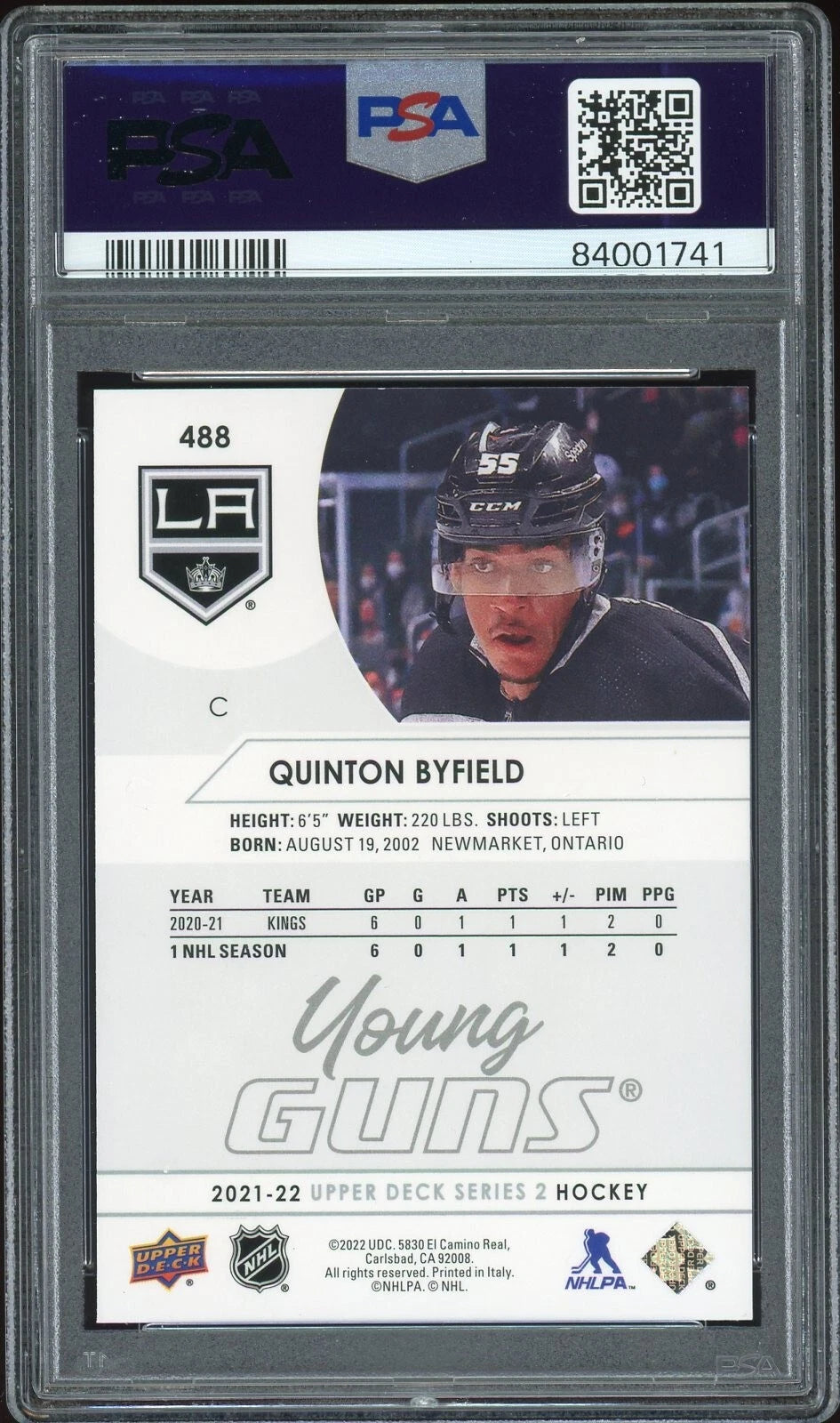 2021 Upper Deck #488 Quinton Byfield PSA 9 Mint