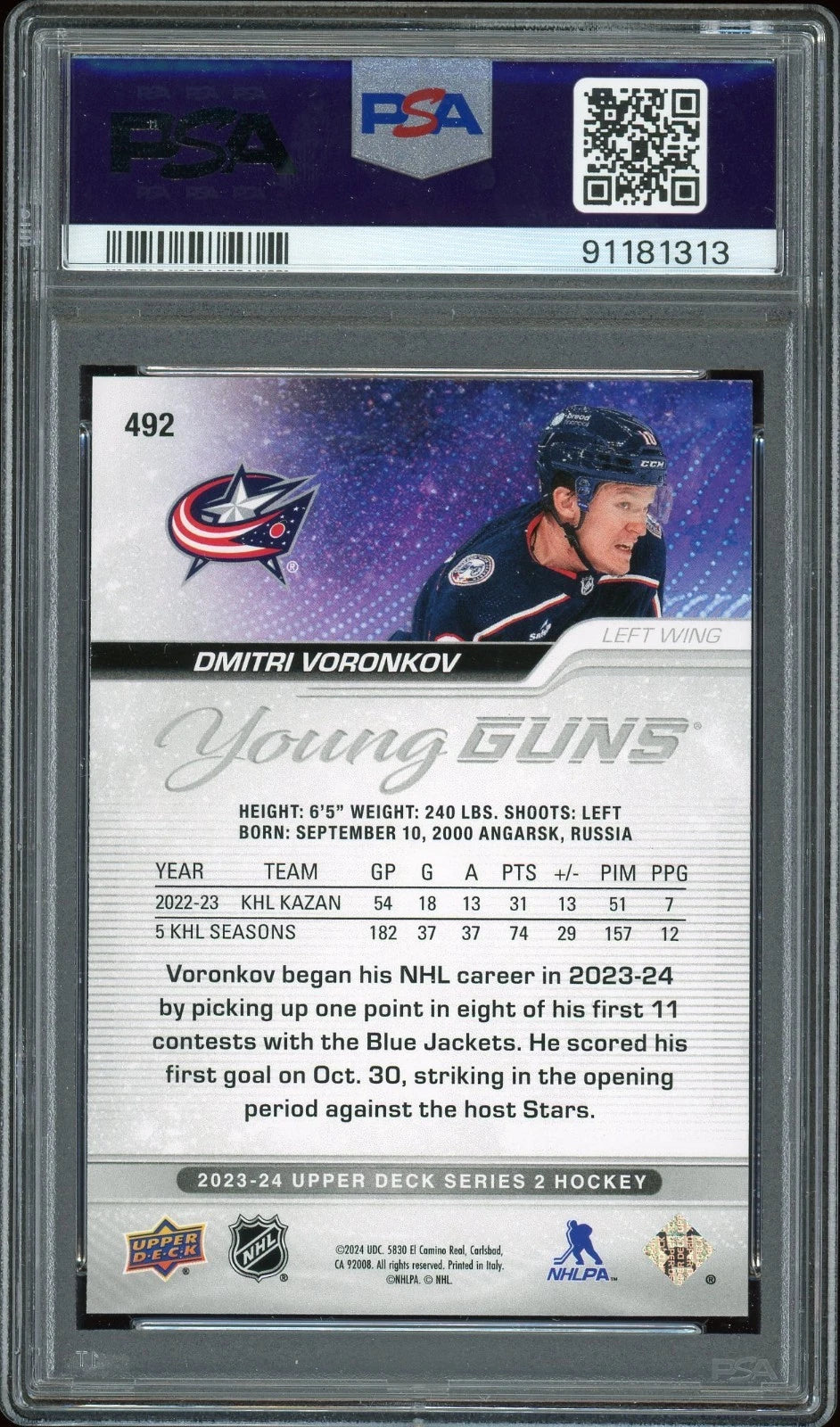 2023 Upper Deck #492 Dmitri Voronkov PSA 10 GEM MT