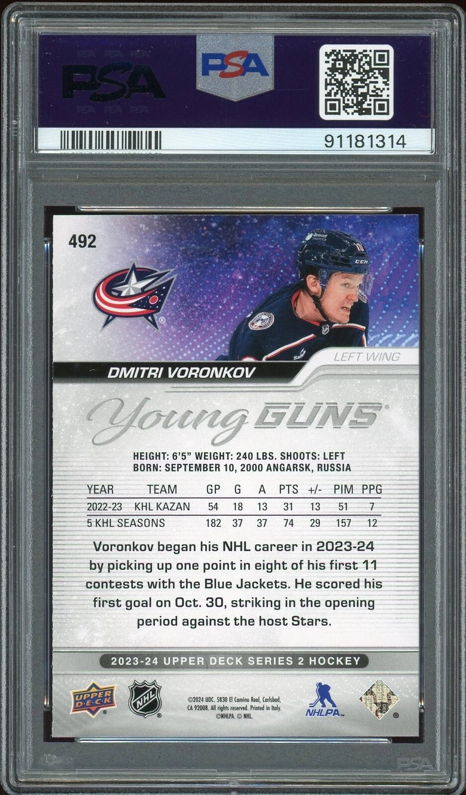 2023 Upper Deck #492 Dmitri Voronkov PSA 10 GEM MT