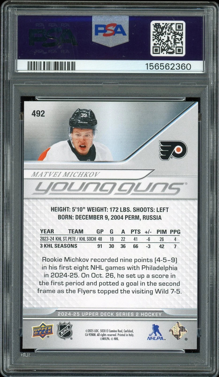 2024 Upper Deck #492 Matvei Michkov PSA 9 Mint
